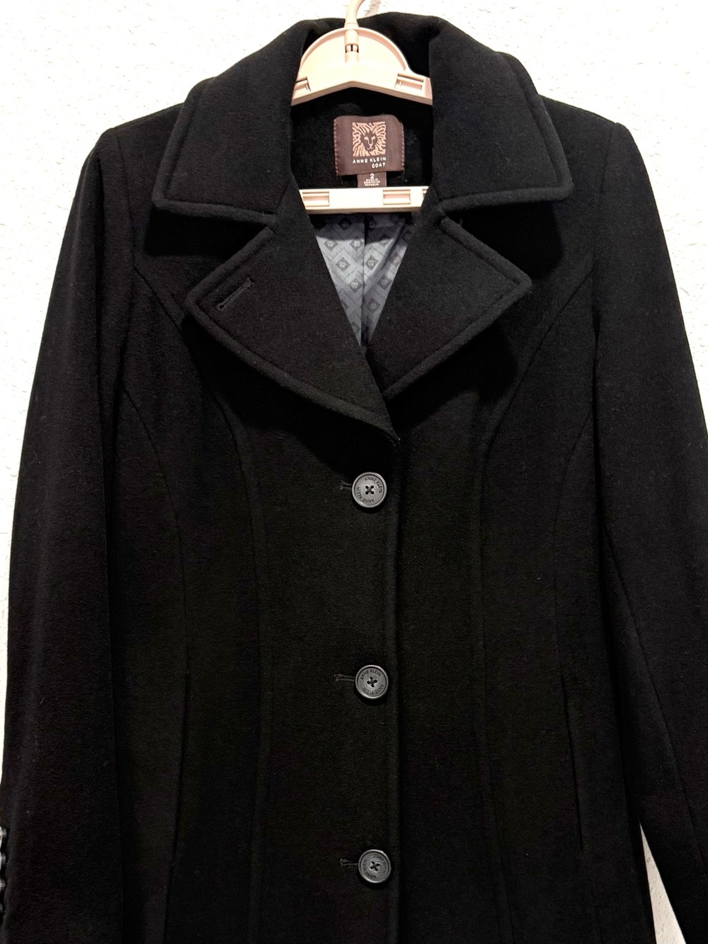 Anne Klein wool nylon cashmere blend Black Single-Breasted Pea Coat 2 - Picture 7 of 15